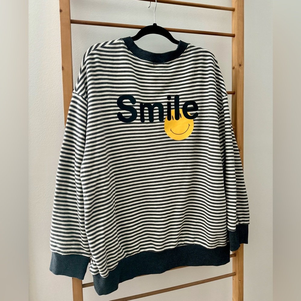 White Birch Stripe Sweater Sweatshirt Top Drew Free People Lounge Coverup